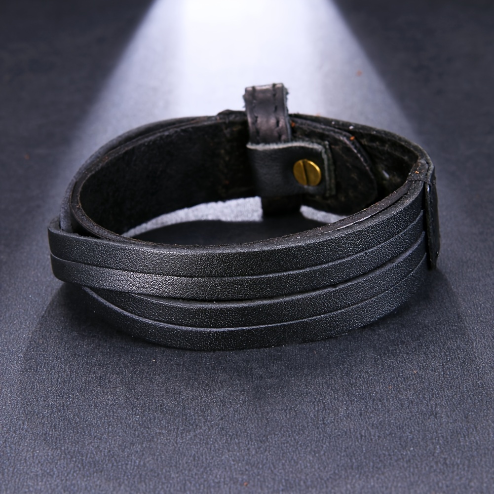 Men's Leather Wide Cuff Bracelet Handcrafted Layer